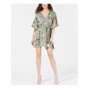 NWT PROJECT 28 NYC Womens Green Floral Short Sleeve V Neck Mini A-Line Dress M